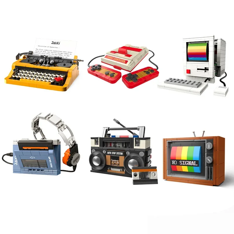 DIY Retro Electrical Appliances Furniture TV Computer Tape Walkman Play Game Consoles Radio Building Blocks Model Brick Set Toys