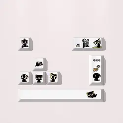 Cute Little Black Cat Keycap 7-Keys Supplementary Key Cherry White Combination Space Key Diy Mechanical Keyboard Keycaps Cat