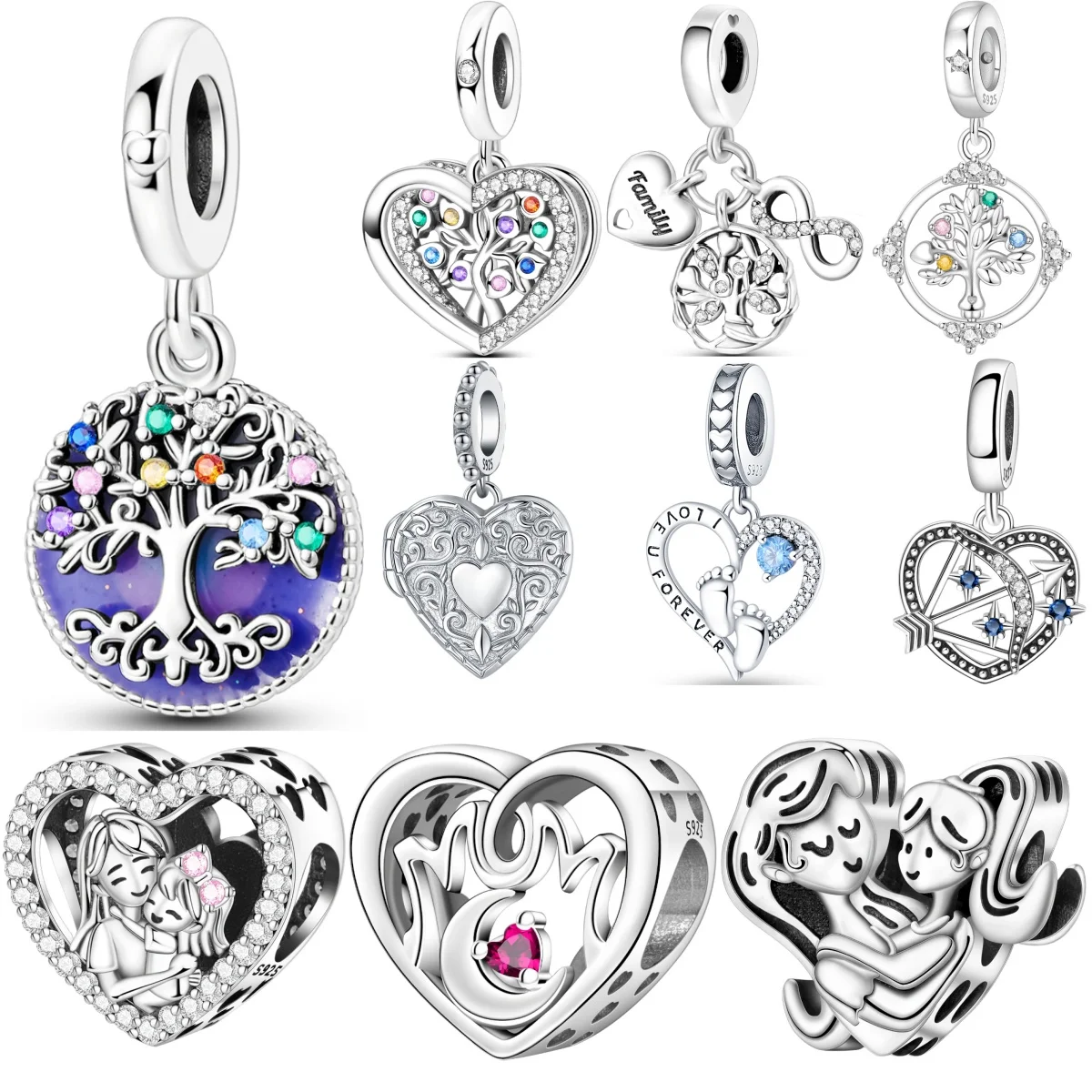 

Стерлингового Серебра 925 пробы, красочный семейный кулон «Древо жизни», подвески, бусины, подходят для браслетов, украшения для вечеринки «сделай сам», подарки, ювелирные аксессуары