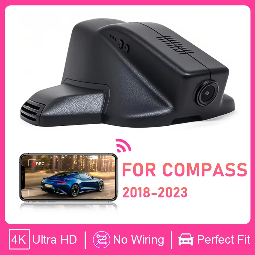 Dash Cam 4K for Jeep Compass (2nd Gen) 2018 2019 2020 2021 2022 2023, Car Camera WIFI Connection APP Control,Dashcam for Compass