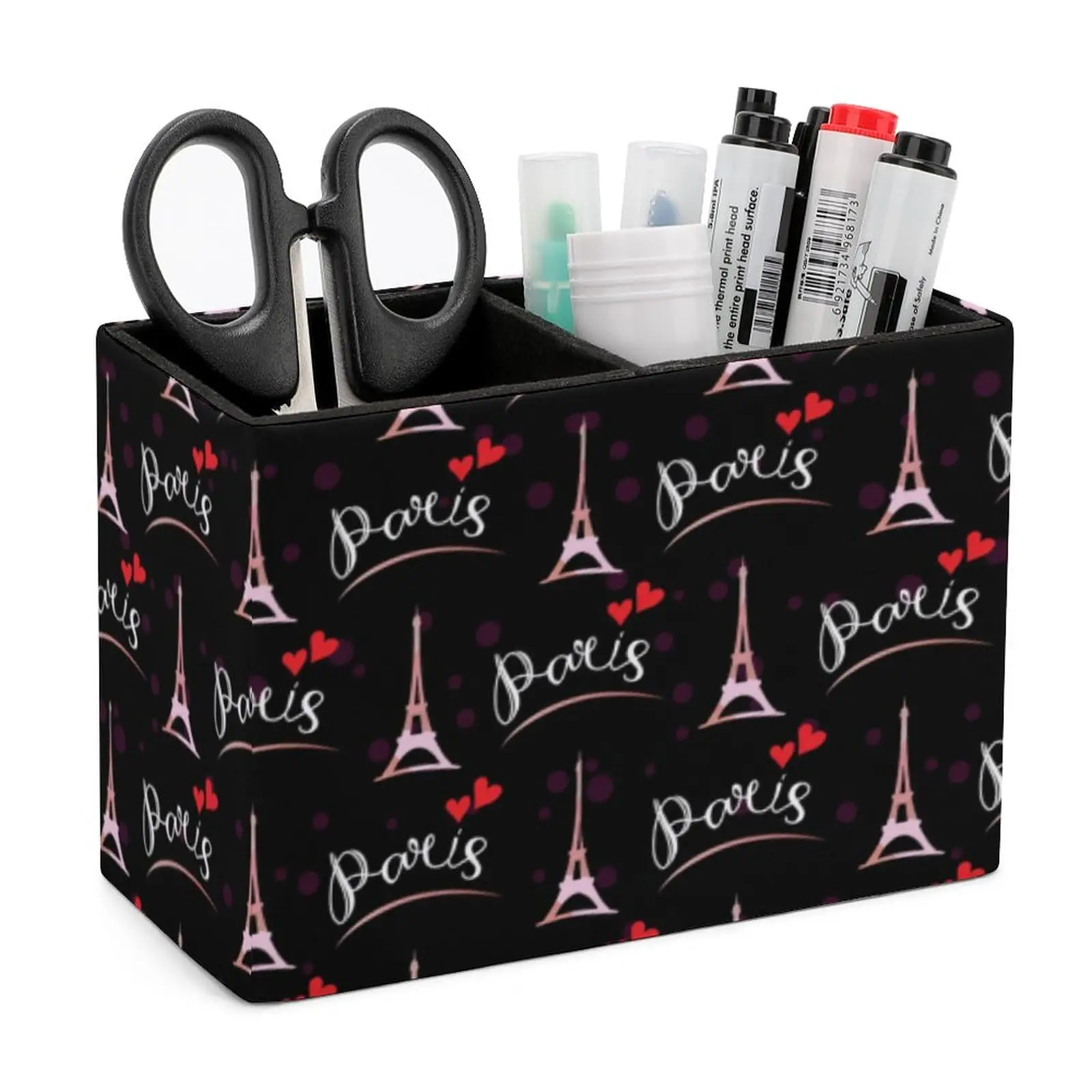 Portalápices de la Torre Eiffel, portalápices para escritorio, almacenamiento de cuero PU, organizador de lápices, soporte para brochas de maquillaje para dormitorio y hogar