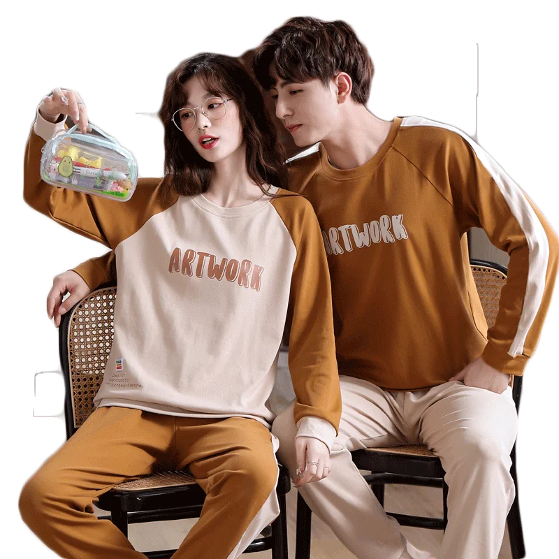 Couple Pajamas Set Spring and Autumn 100% Cotton Long Sleeve Sleepwear Lovers Homewear