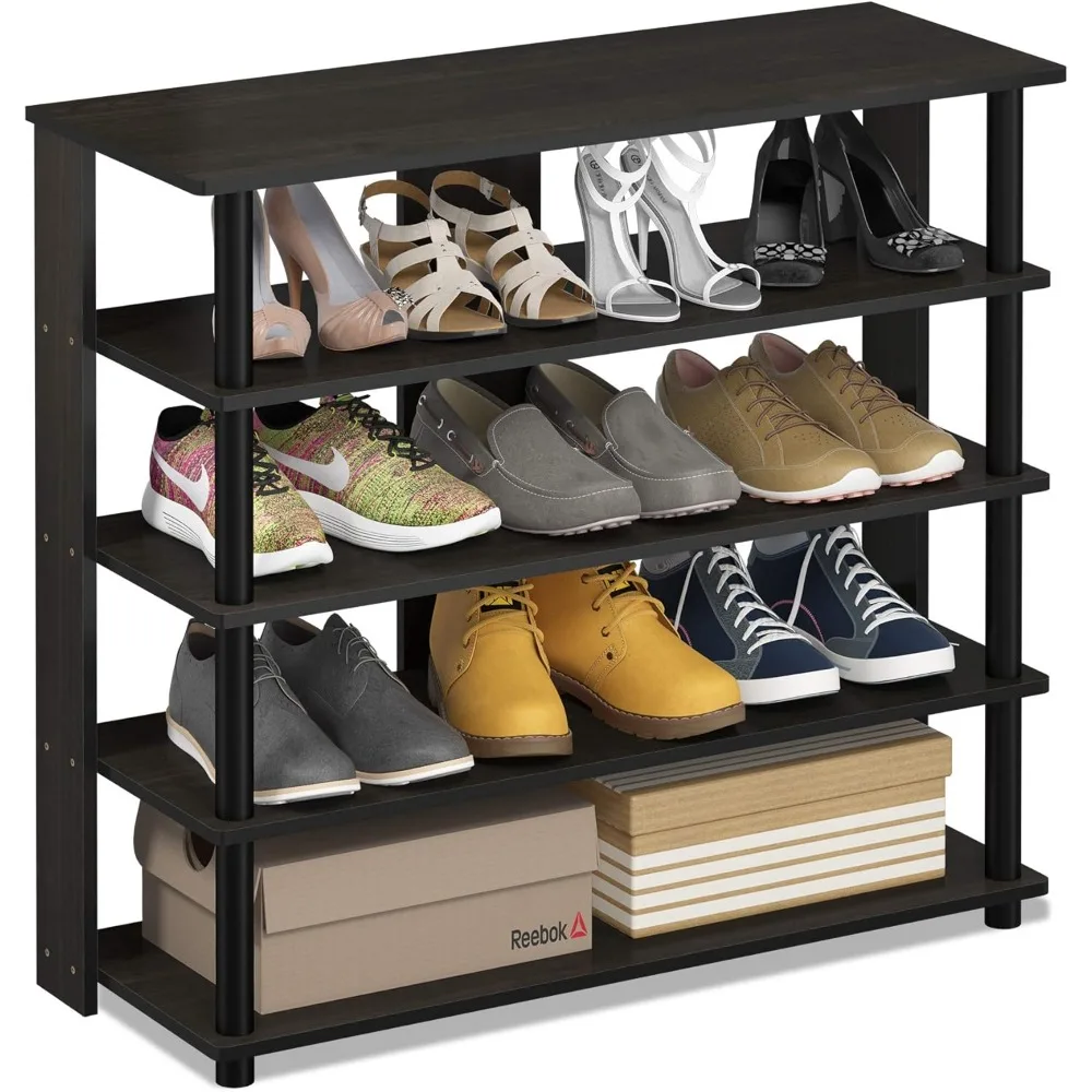 

5-уровневая широкая полка для обуви с вентилируемыми полками, эспрессо/черный, высота 32 дюйма для прихожей или шкафа