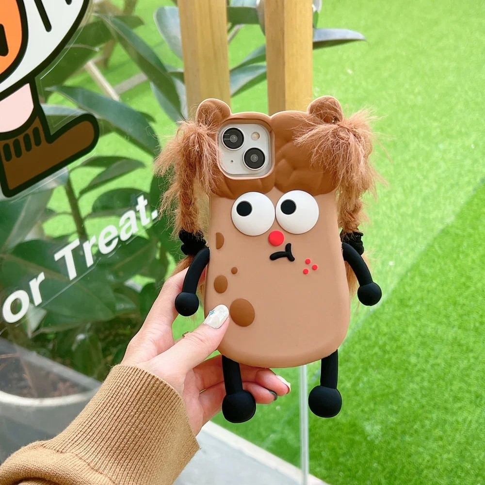 Soft Silicone Phone Case Back Cover Skin Shell  3D Cute Cartoon Potato Girl Make Hairstyle IPhone 11 12 13 14 15Pro Max