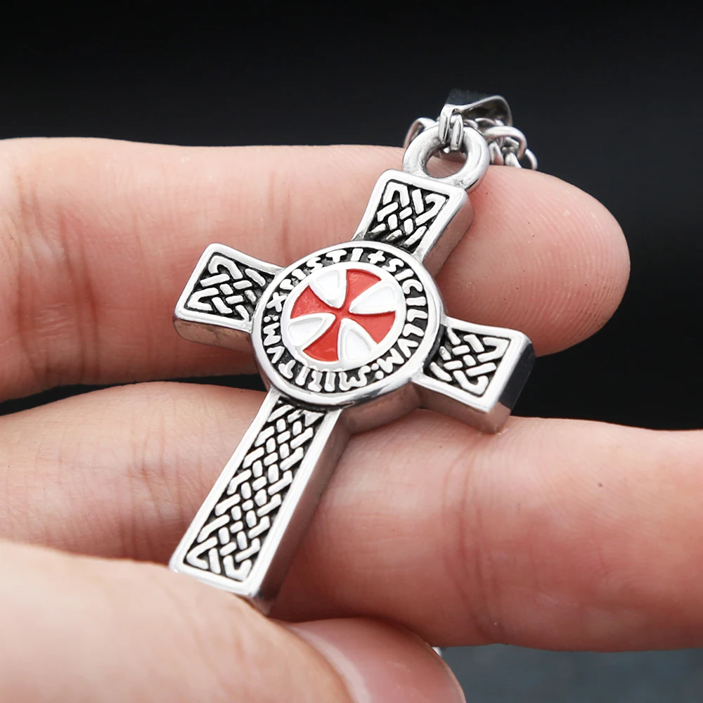 Vintage Punk 316l Roestvrij Staal Templar Rood Ridder Kruis Hanger Kettingen Voor Mannen Jongens Mode Amulet Sieraden Geschenken Groothandel