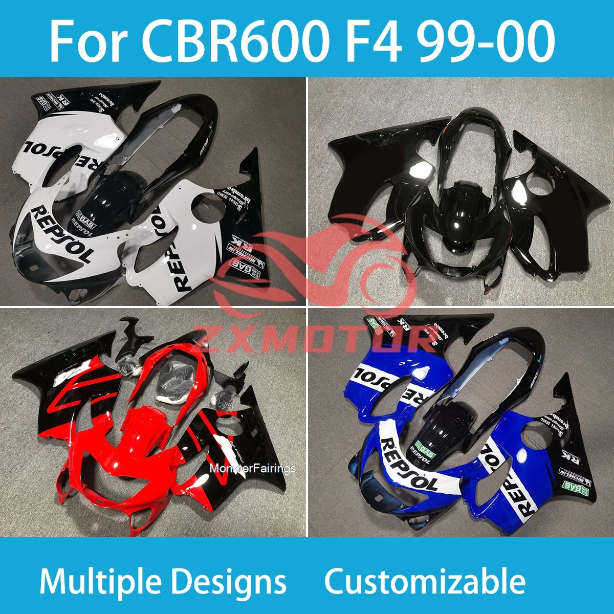 

Подходит для CBR600 F4 99 00, комплект пластиковых чехлов для кузова Honda CBR600F4 1999 2000, обтекатели мотоцикла, инъекционный кузов