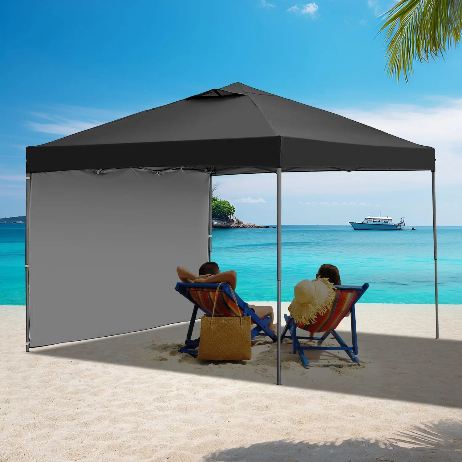 خيمة طلاء منبثقة للمناسبات ، مأوى فوري ، ستائر خارجية محمولة ، مظلة سوداء ، مع 4 جدران جانبية قابلة للإزالة ، 10 × 10 أقدام