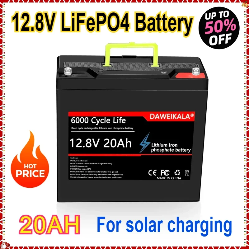 

12.8V 20Ah Lithium Battery LiFePO4 DeepCycle Rechargeable Battery With 20A BMS For Solar Wind Power Marine Fish Finder Ride-on