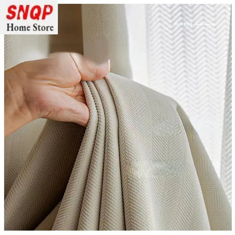 

Explosive Chenille Herringbone Pattern Japanese Curtain French Cream Bedroom Blackout Curtain for Living Dining Room Bedroom Ljl