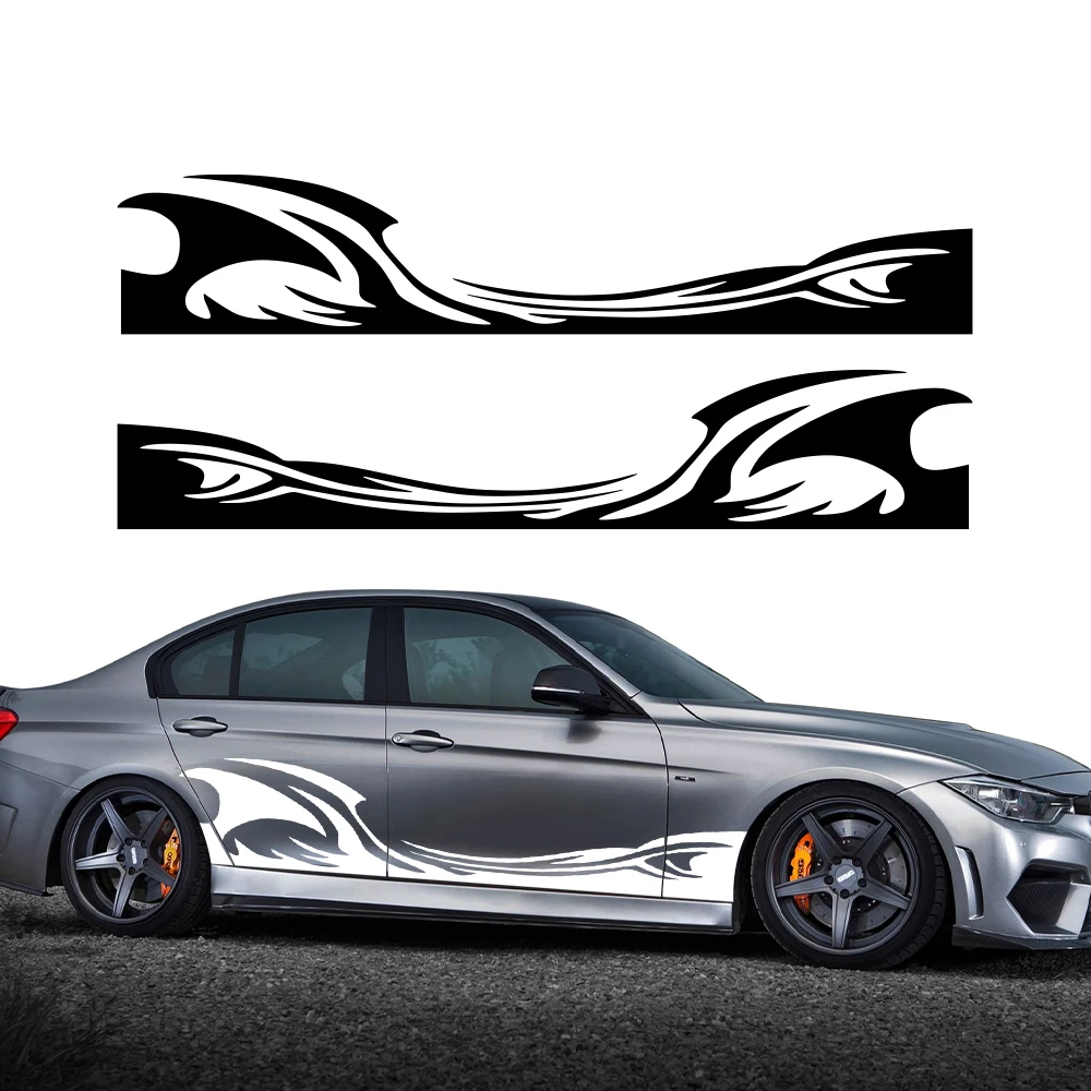 

2Pcs Wave Flame Car Side Door Stickers Racing Style Decal For Volkswagen Audi Tesla Skoda Volvo BMW Seat Subaru Auto Accessories