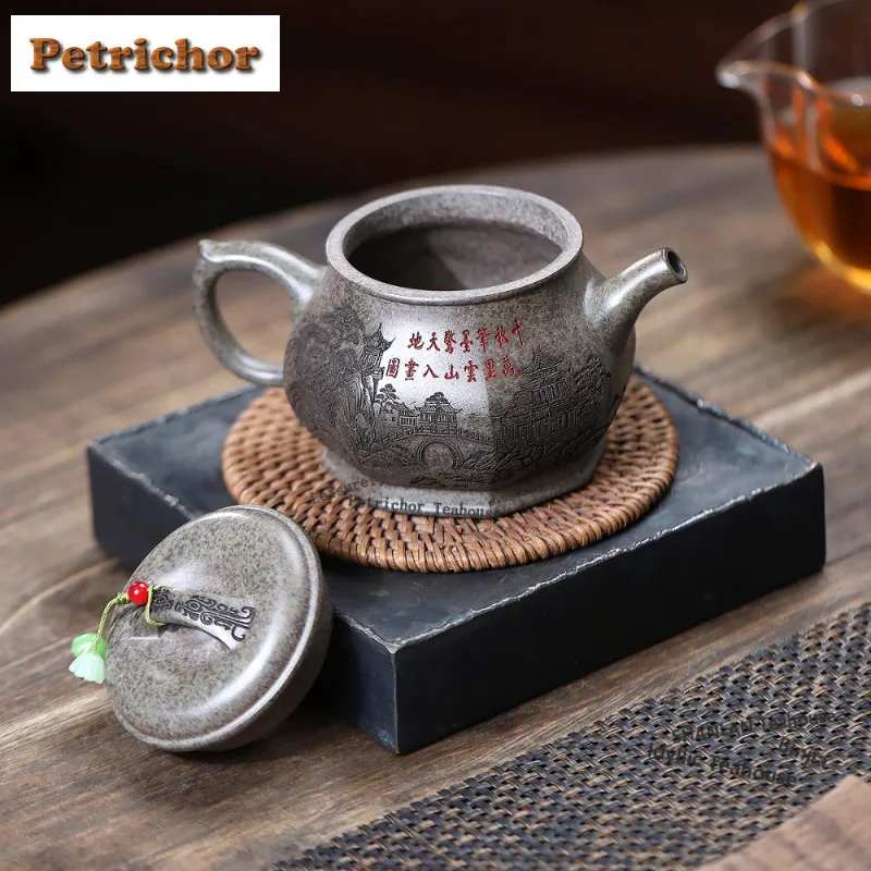 280ml Yixing Purple Clay Teapots Handmade Landscape Pot Raw Ore Wood-fired Porcelain Mud Kettle With Strainer Zisha Tea Set Gift