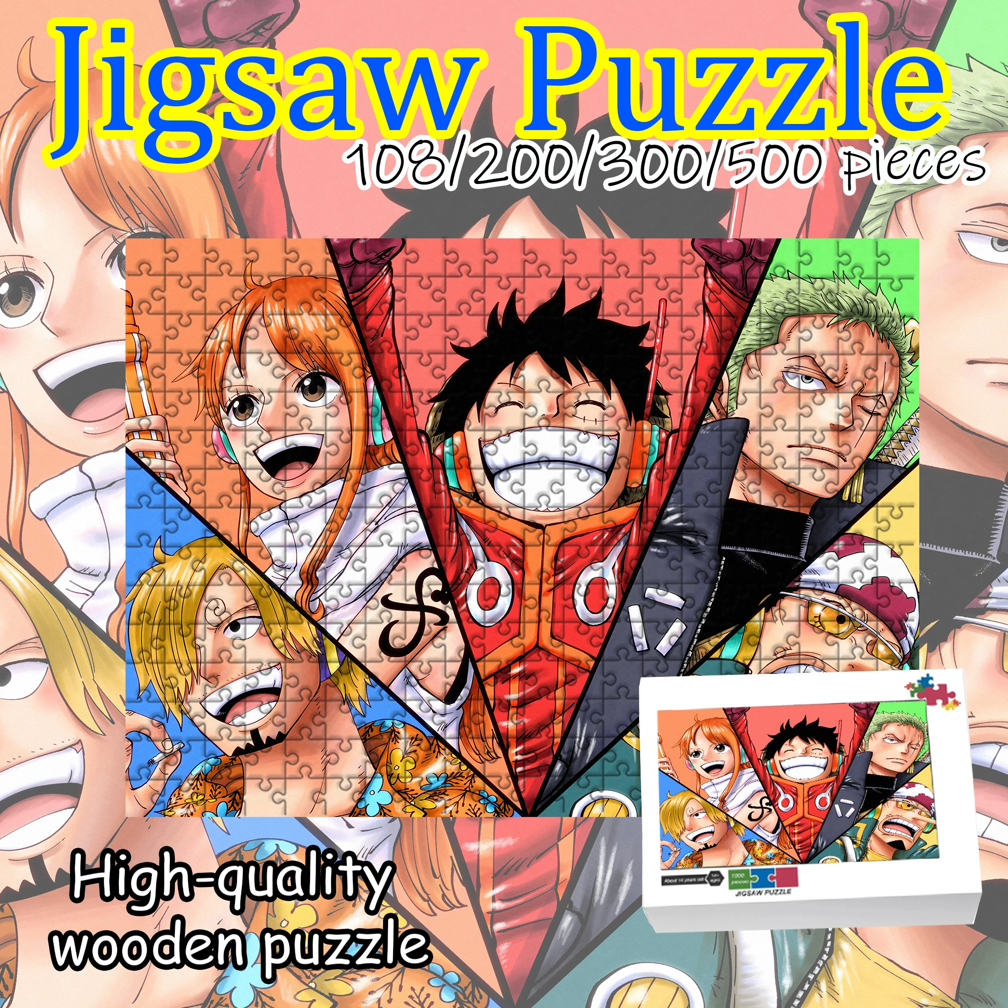

One Piece Luffy Chopper Zoro Nami Jigsaw Puzzle 108/200/300/500/1000 Pieces Wooden Puzzle High Quality Gift Fun Party Game