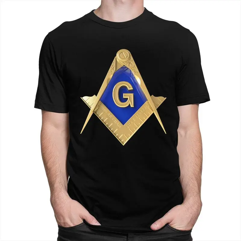 Custom Freemason Gold Square Masonic T Shirts Men T-shirts Casual Tee Slim Fit Tshirts Gift