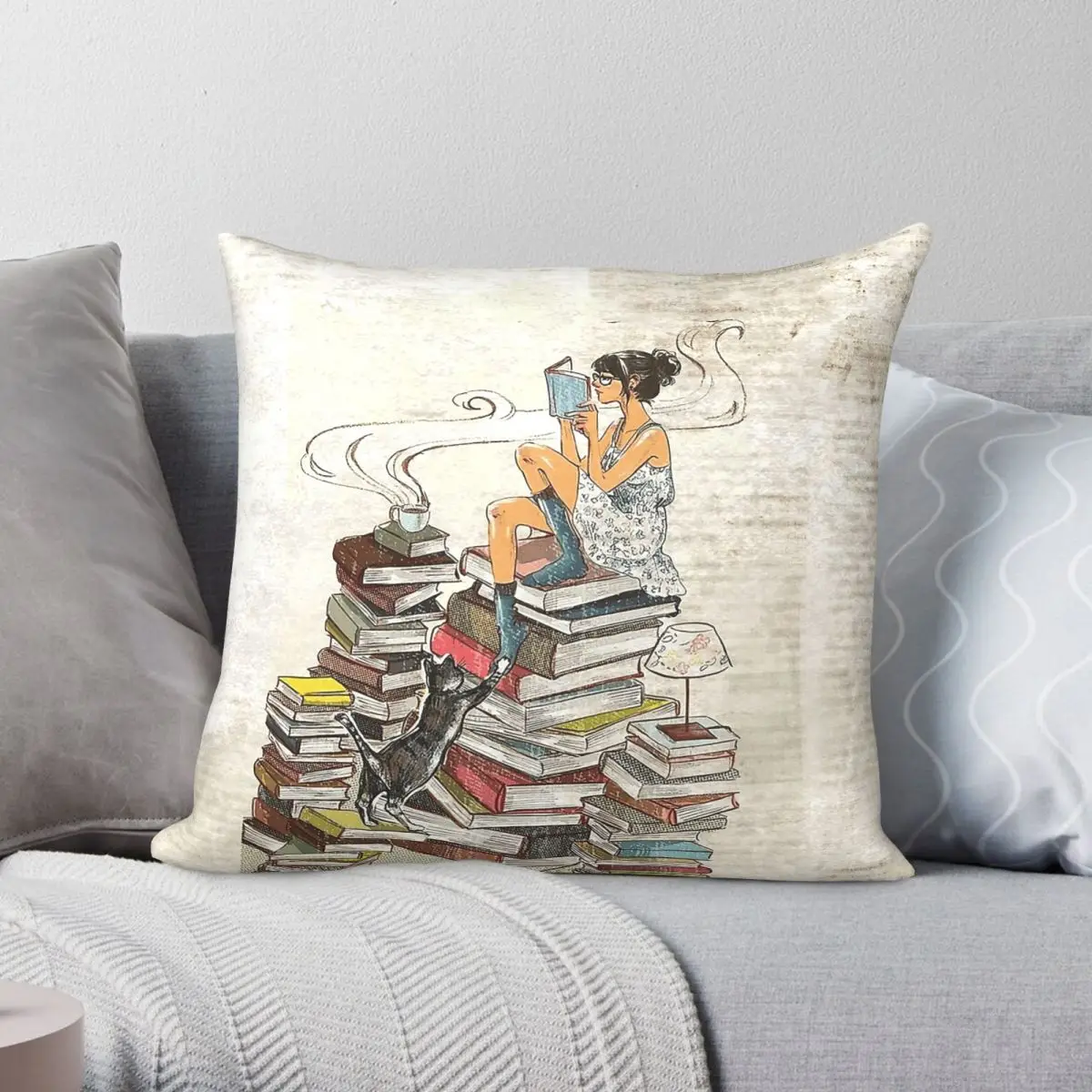 Bookworm Reading Anatom Square Pillowcase Polyester Linen Velvet Printed Zip Decor Pillow Case Sofa Seater Cushion Cover