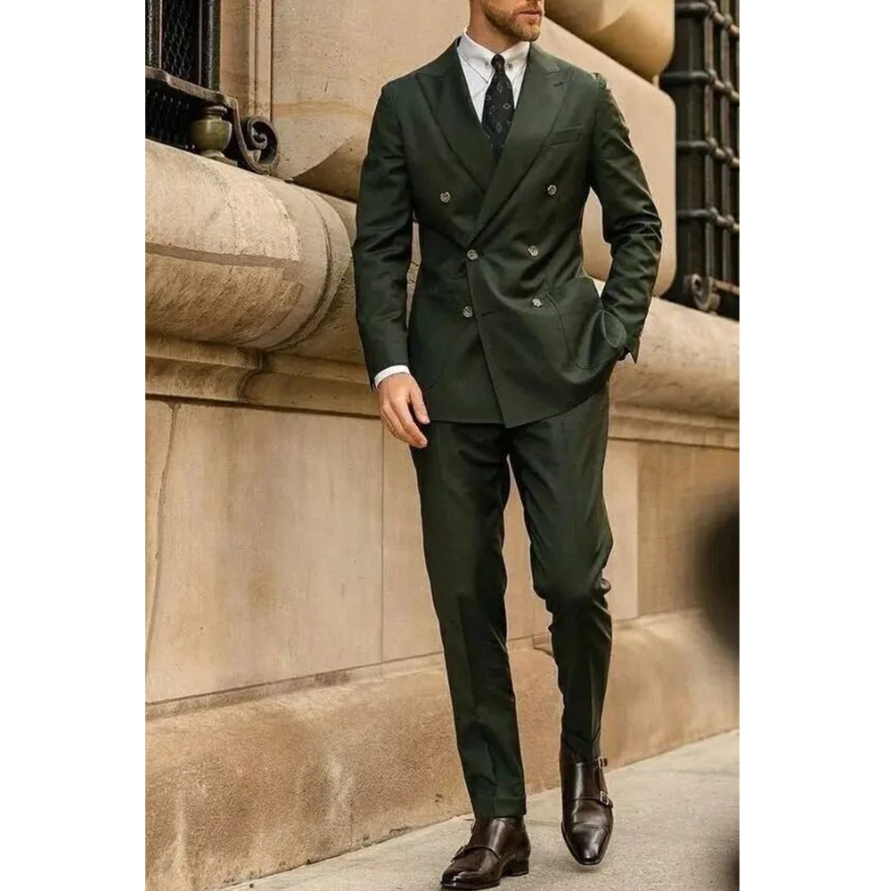 

Laxury Men's Suits HIgh Quality Double Breasted Peak Lapel 2 Pieces Jacket Pants Business Formal Occasion Male Outfit Customize