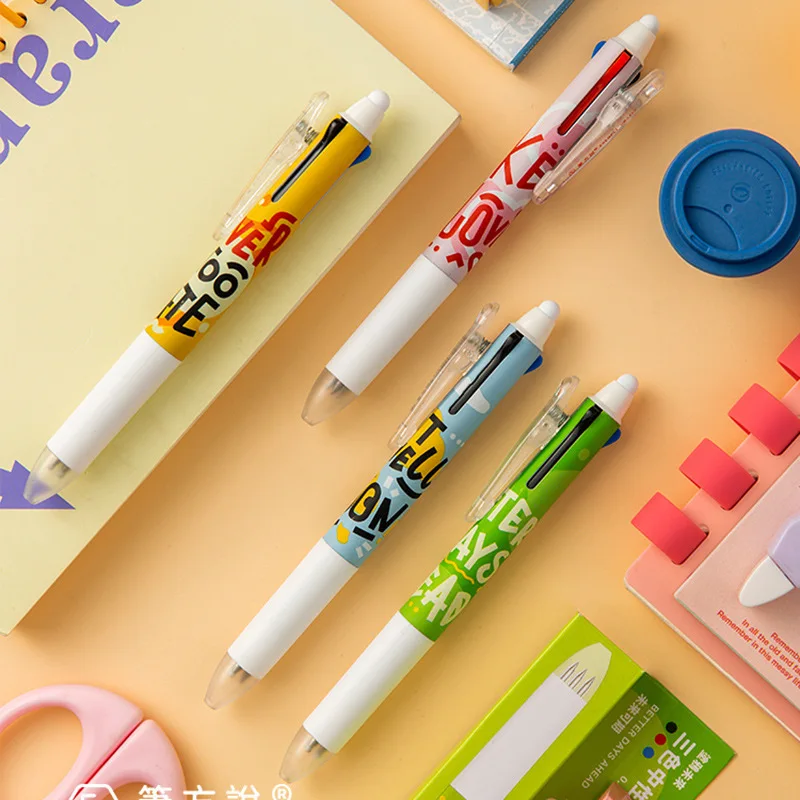 Graffiti Tri-color Gel Pen Touch Screen Press-type Text Job Mark Writing Pen 0.5mm Kawaii School Supplies Office Accessories