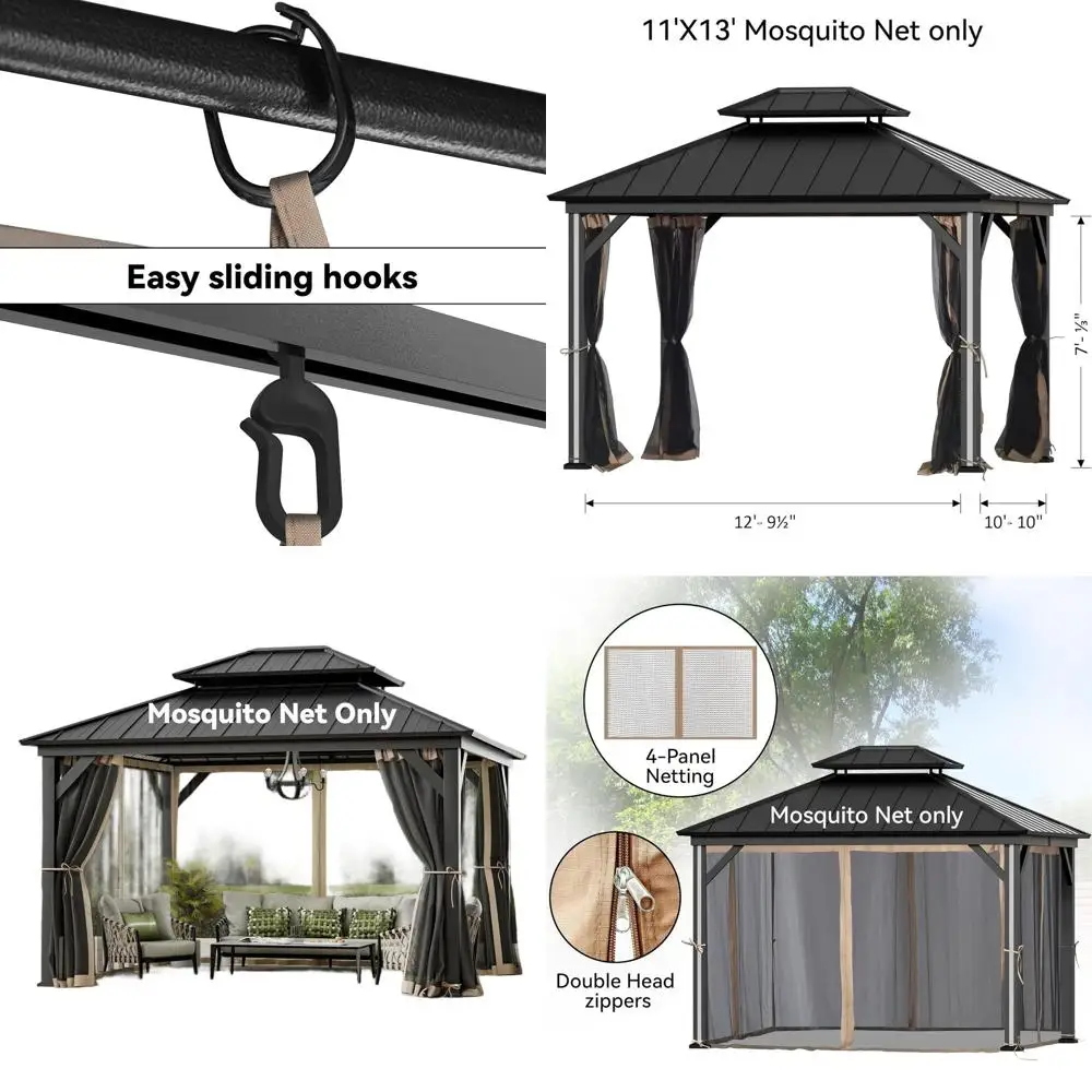 

Universal 4-Panel Mosquito Netting for 11' x 13' Gazebos, Double Zipper, Outdoor Patio Canopy Replacement Net