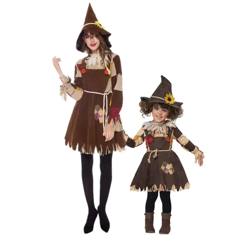Halloween The Wizard Of Oz Scarecrow Parent-Child Costume Carnival Party Performance Circus Clown Horror Ghosts Quinn Dress lf[5