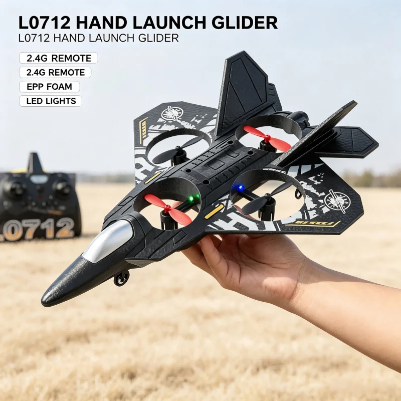 2.4G RC EPP Foam Fighter Plane Fixed Height Gravity Sensing 4 Motors Stable Night Flight Aircraft With LED Light Kids Toy Gift