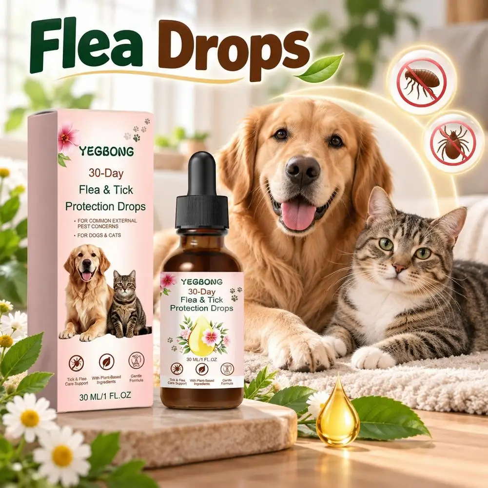 Pet Flea Tick Protection Drops Gentle Liquid Formula With Dropper For Cats Dogs Coat Care Monthly Outdoor Pest Prevention