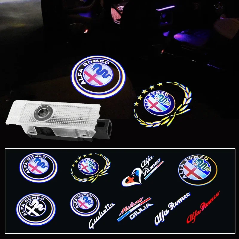 2Pcs For Alfa Romeo 159 Giulia Giulietta Mito Stelvio Brera Spider 3D LED Car Door Logo Lights Projector Laser Ghost Shadow Lamp