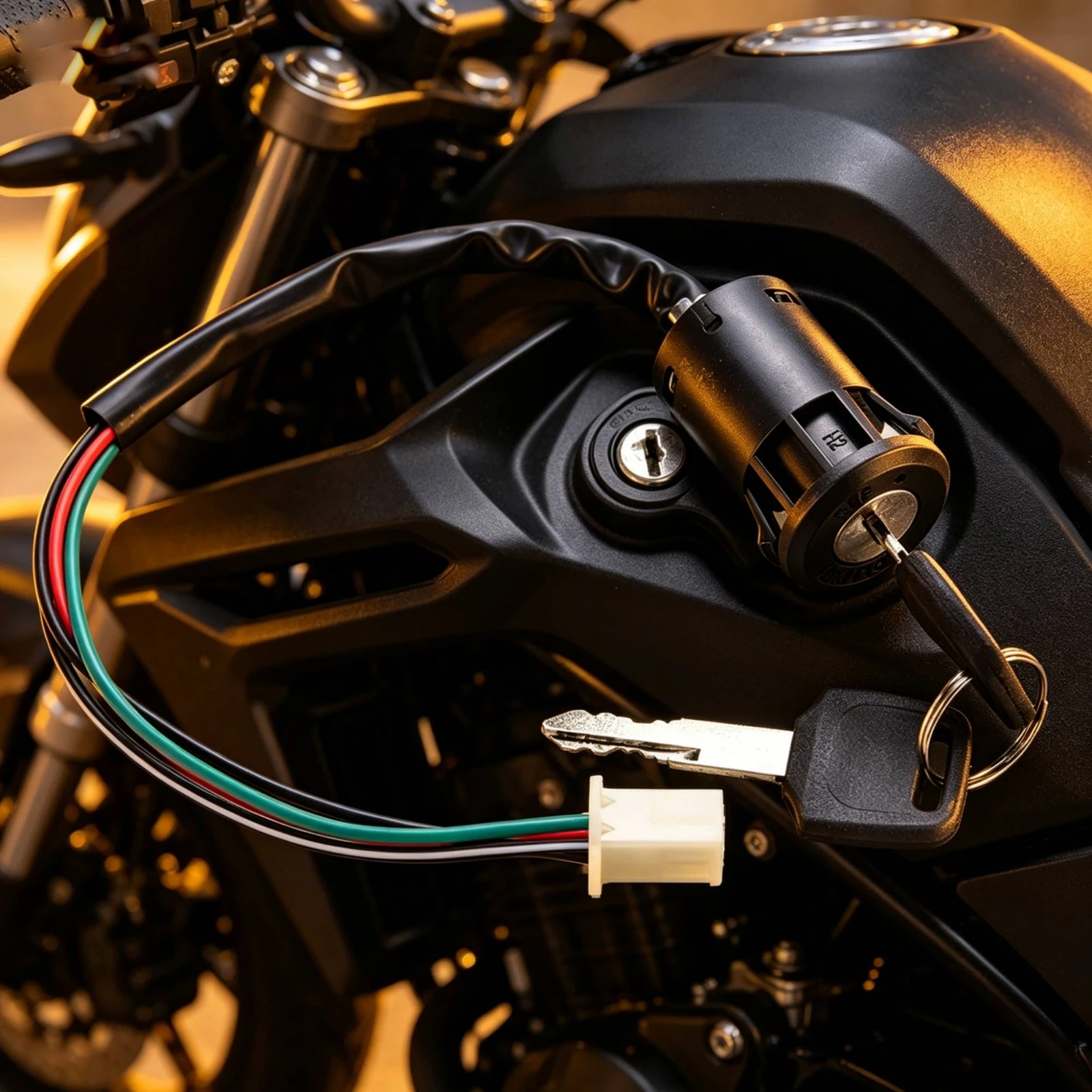Wired Ignition Switch Assembly Round Motorcycle Ignition Switch Vehicle Part Plastic Connector Anti-Theft