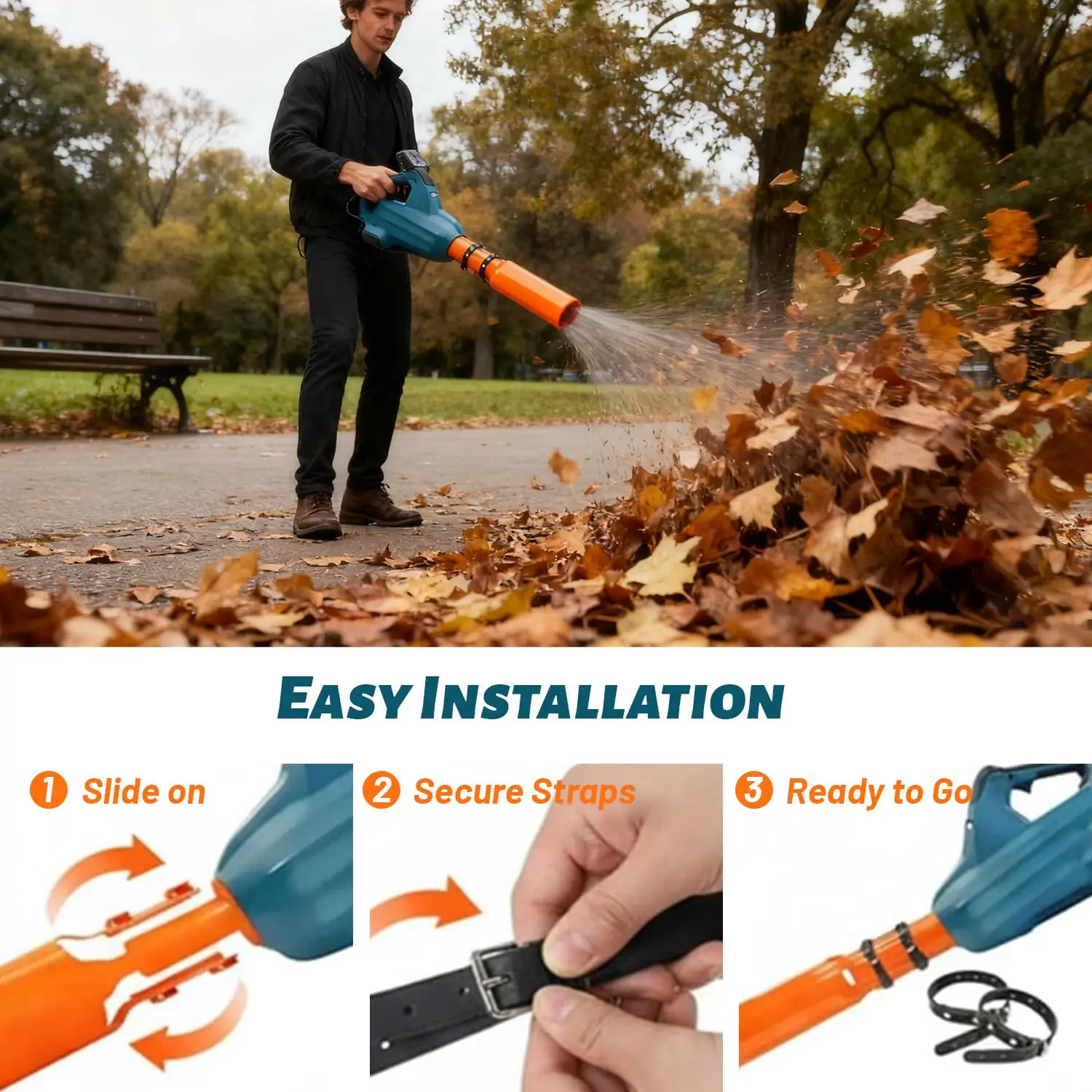 Leaf Blower Air Booster - Universal  Easy Install Nozzle, Airflow Accelerator for Cordless Blowers, Yard Cleanup 2–4 Inch
