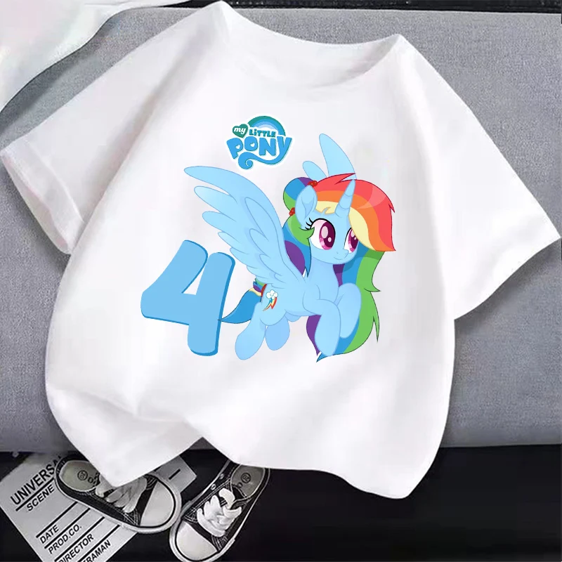 My Little Ponys Children Number 1-10 T-Shirt Birthday Cute Anime Rainbow Dashs Clothes Kid Cotton T Shirt White Casual Tops Gift