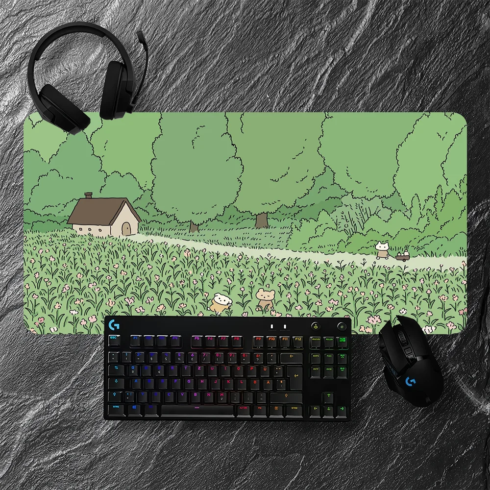 

Large Green Trees Gaming Mouse Pad Mats Cute Rabbit Non-slip Rubber Base 30x60 Desk Mat Washable Pads for Game & Office Playmat