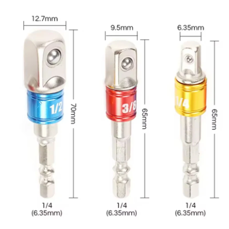 Set di adattatori per bussola per trapano con codolo esagonale per avvitatore a percussione - Prolunga per barra di punte per trapano a bussola quadrata, 1/4, 3/8, 1/2