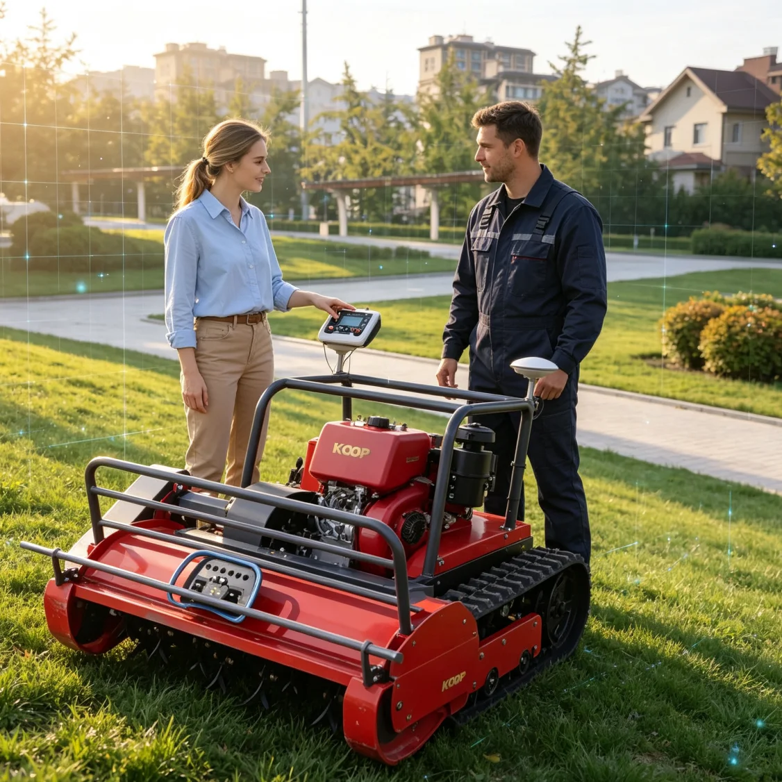 Customized Remote Control Flail Mower GPS compact body for vineyard inter-row grass cutting and fine crushing.