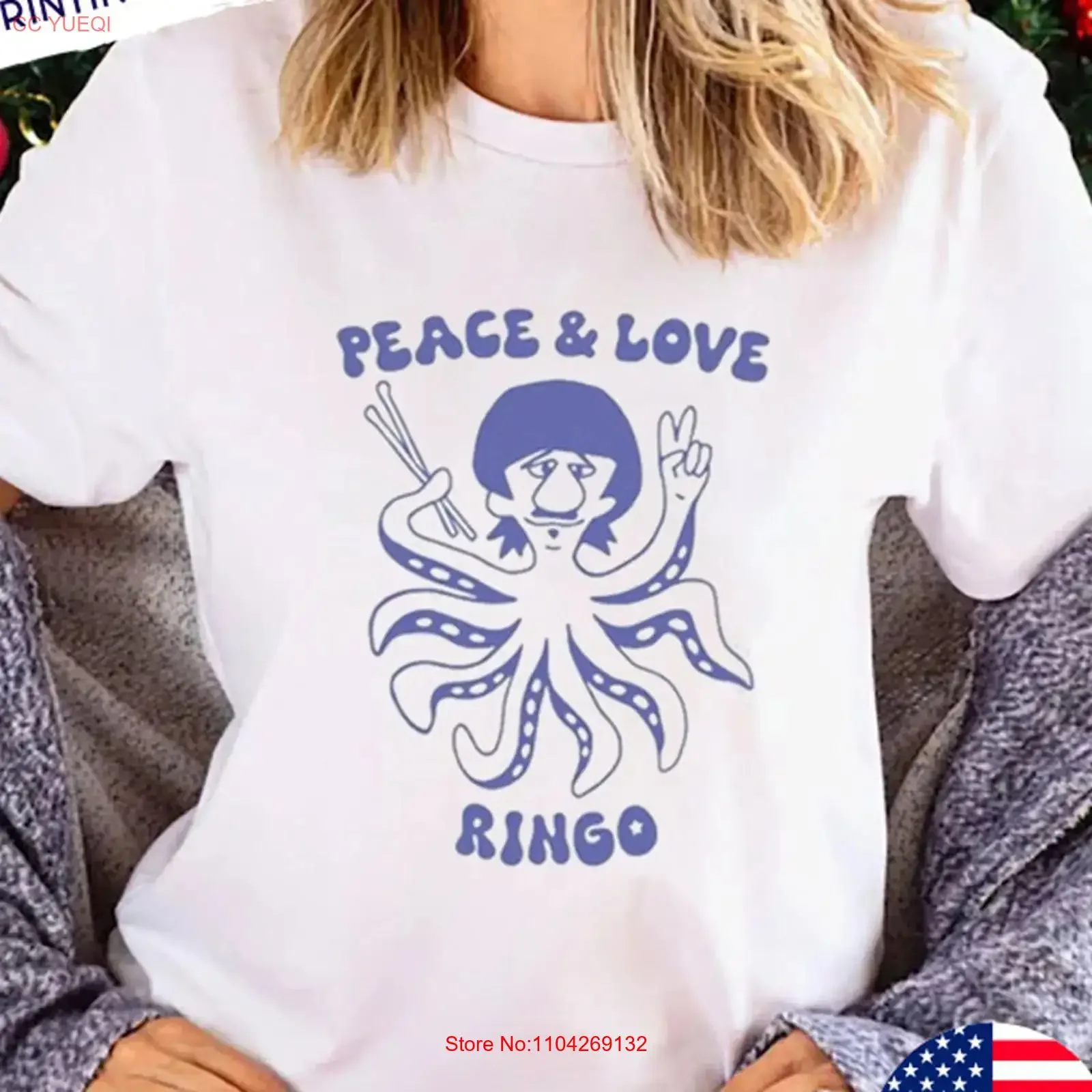 Camiseta Branca Unissex Peace And Love Ringo Starr, Todos os Tamanhos, Vintage, Streetwear Lavado, Estampa Gráfica, Moda Casual Macia