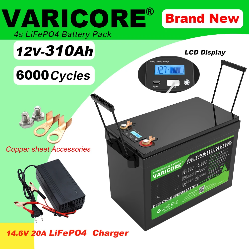 

VariCore 12V 200Ah 280Ah 310Ah LiFePO4 battery with 12.8V BMS For RV Campers Golf Cart Off-Road Solar Wind batteries Tax Free