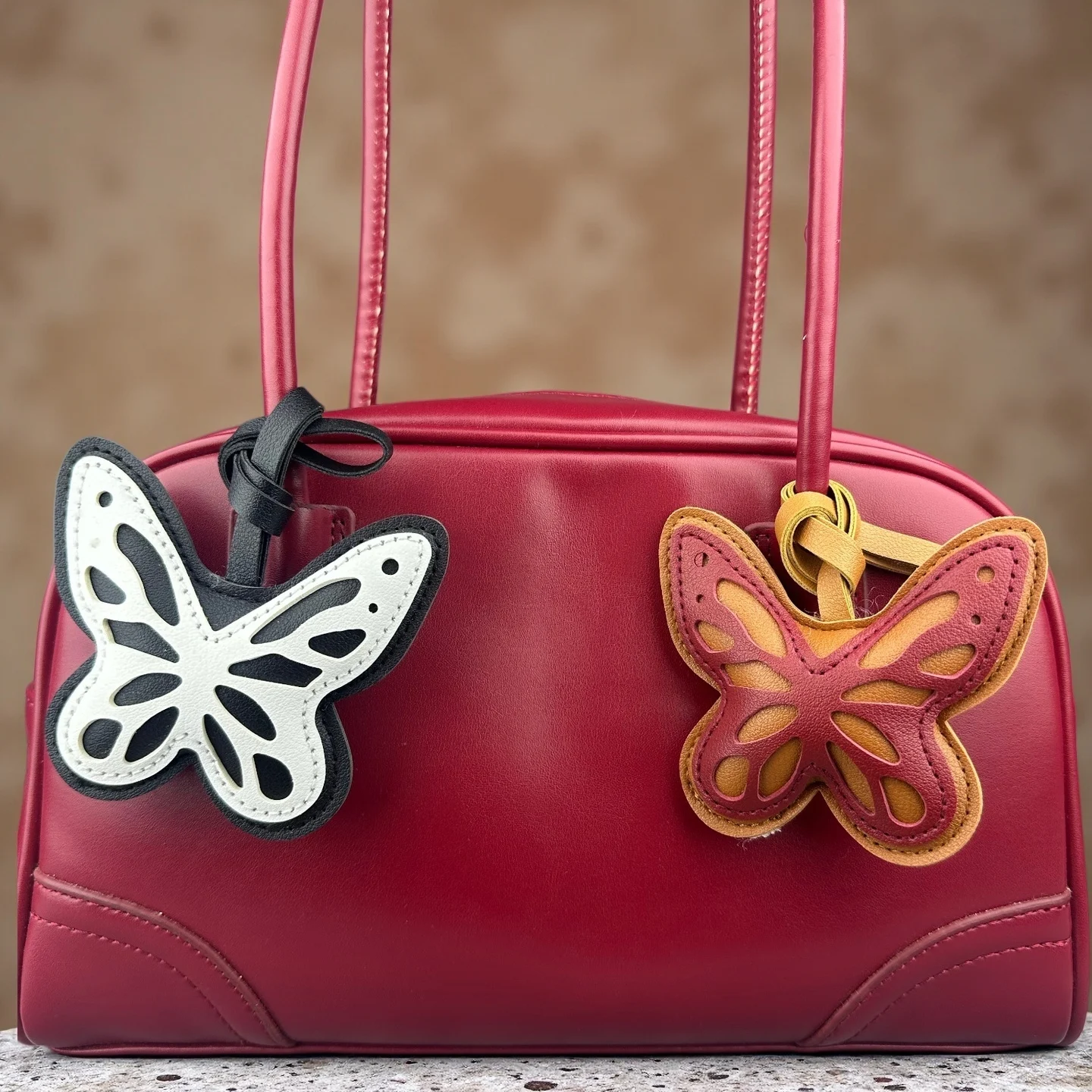 Palm-Sized PU Leather Butterfly Keychain, Padded 3D Embossed Wing Charm, Elegant Bag Accessory Gift Idea