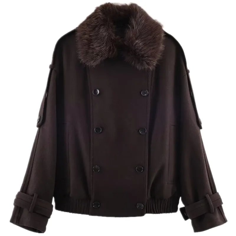 Chaqueta de Invierno 2025 con Cuello de Piel Sintética, Diseño Novedoso para Mujer, Manga Larga, Doble Botonadura, Chaqueta C...