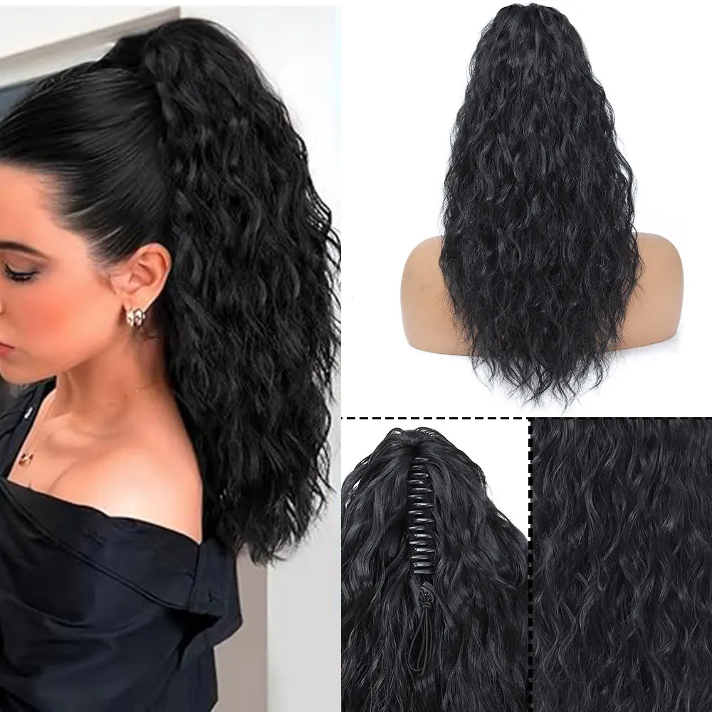 

Вьющиеся волнистые зажимы для наращивания хвоста, простые в использовании синтетические волосы для повседневной элегантности для женщин, повседневного использования