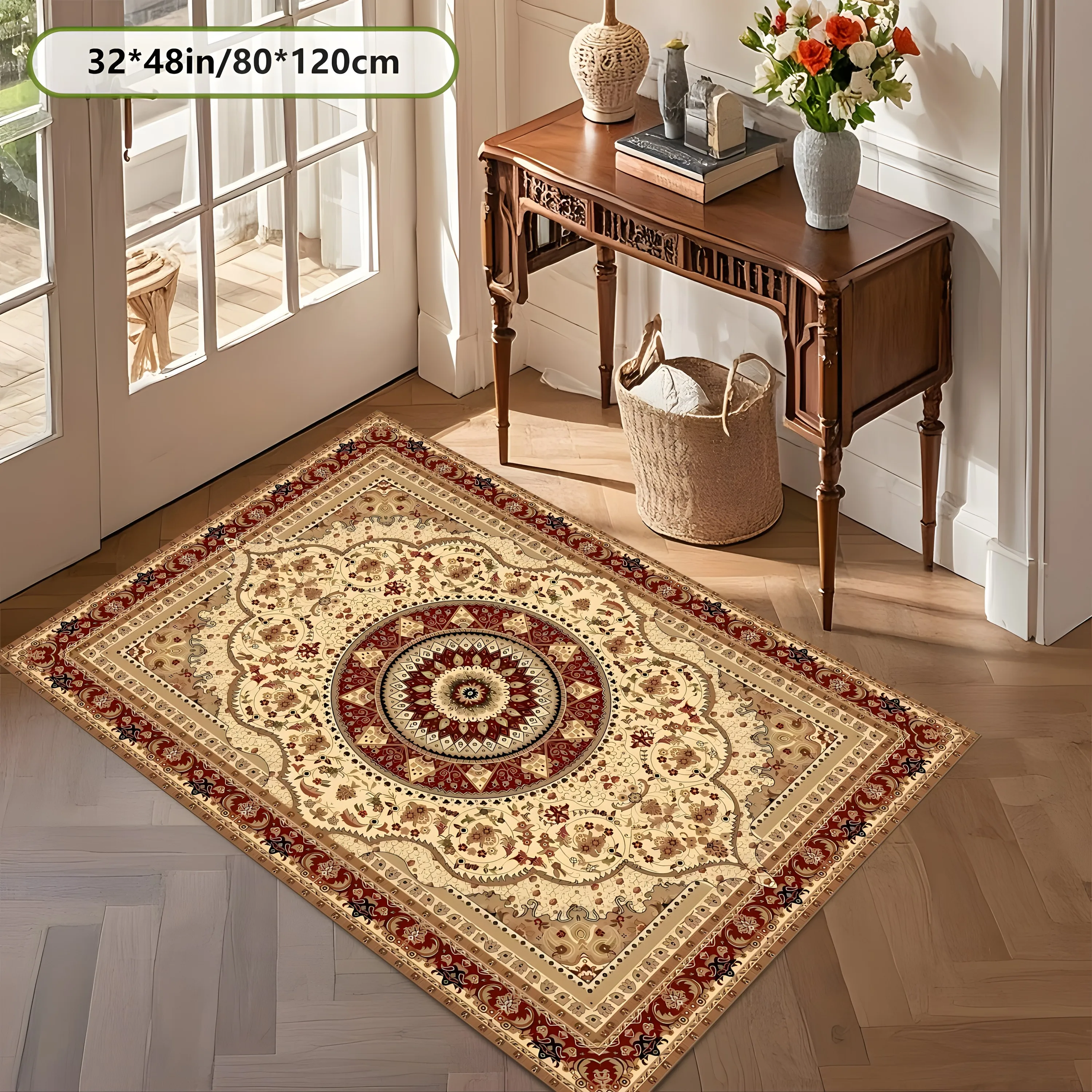 2D Carpet with Retro Persian Center Totem Pattern in Retro Ethnic Style for Living Room, Bedroom, and Bedside