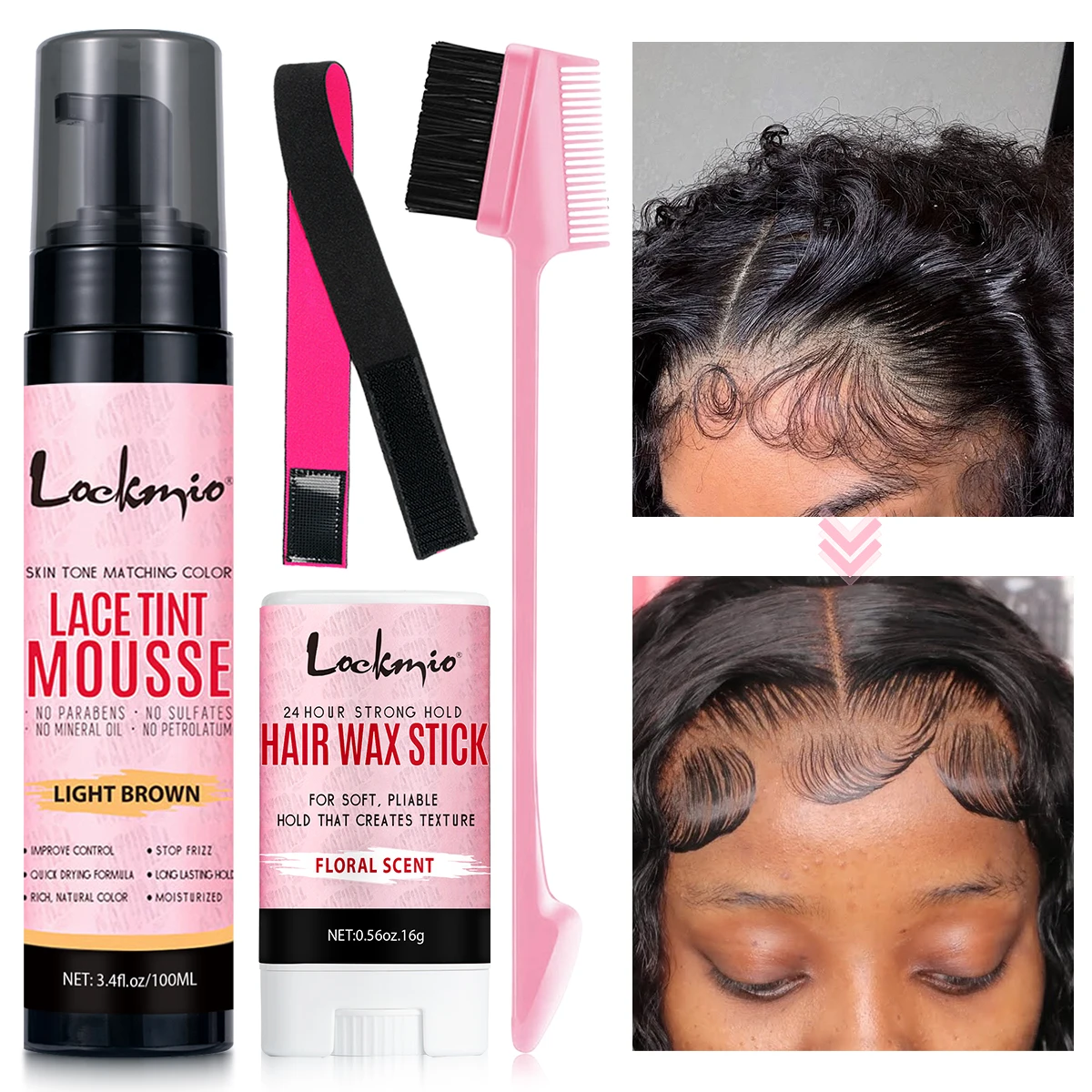 

Гладкий воск для волос, стойкий разглаживающий твердый воск для натуральных париков, кружевной оттенок, мусс, сетчатый спрей для окрашивания, лента и щетка для волос