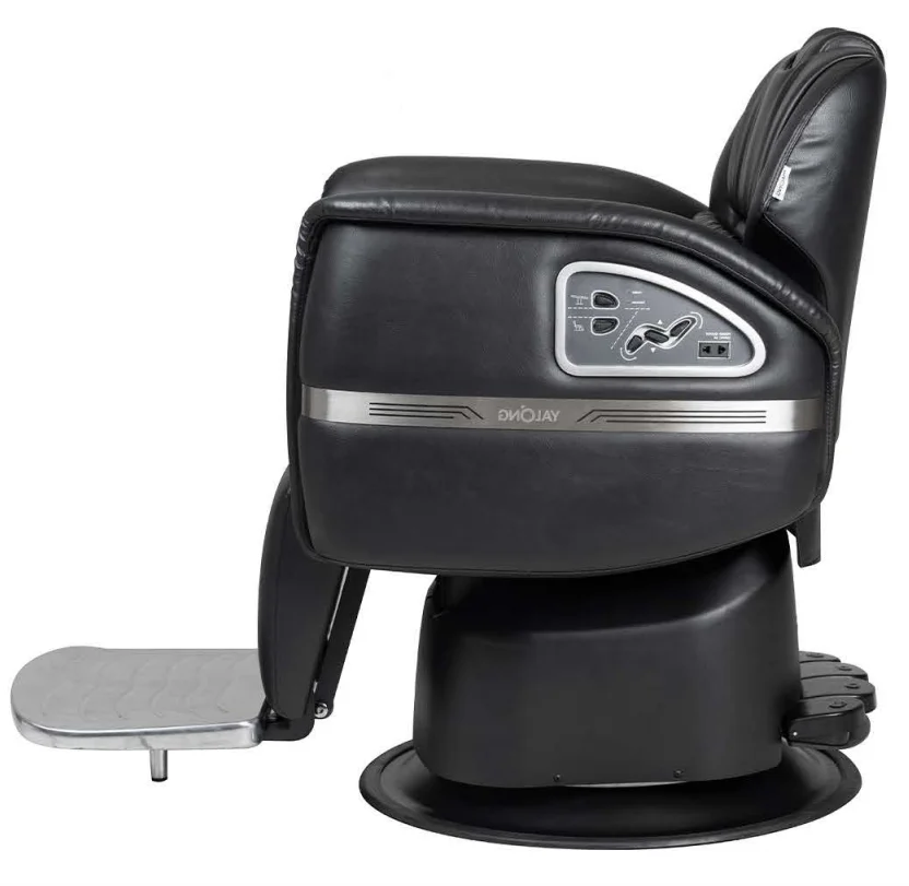 @#Full Black Synthetic Leather Base Rotation Styling Luxury Modern Durable Electric Barber Salon School Gym Chair Ergonomic