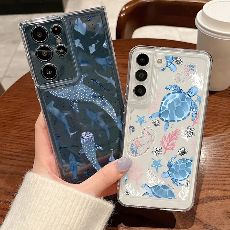 เคสโทรศัพท์ซิลิโคนลายฉลามสำหรับ Samsung Galaxy S25 Edge S23 S24 Ultra S22 S24 FE A17 A55 A56 A16 A26 A36 A35 A15 แบบใส