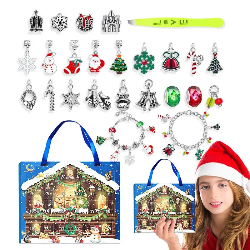 Christmas Advent Calendar Bracelets 24 Days Bracelets Jewelry Making Kit Christmas Countdown Calendar 22 Charm Beads 2 Bracelets