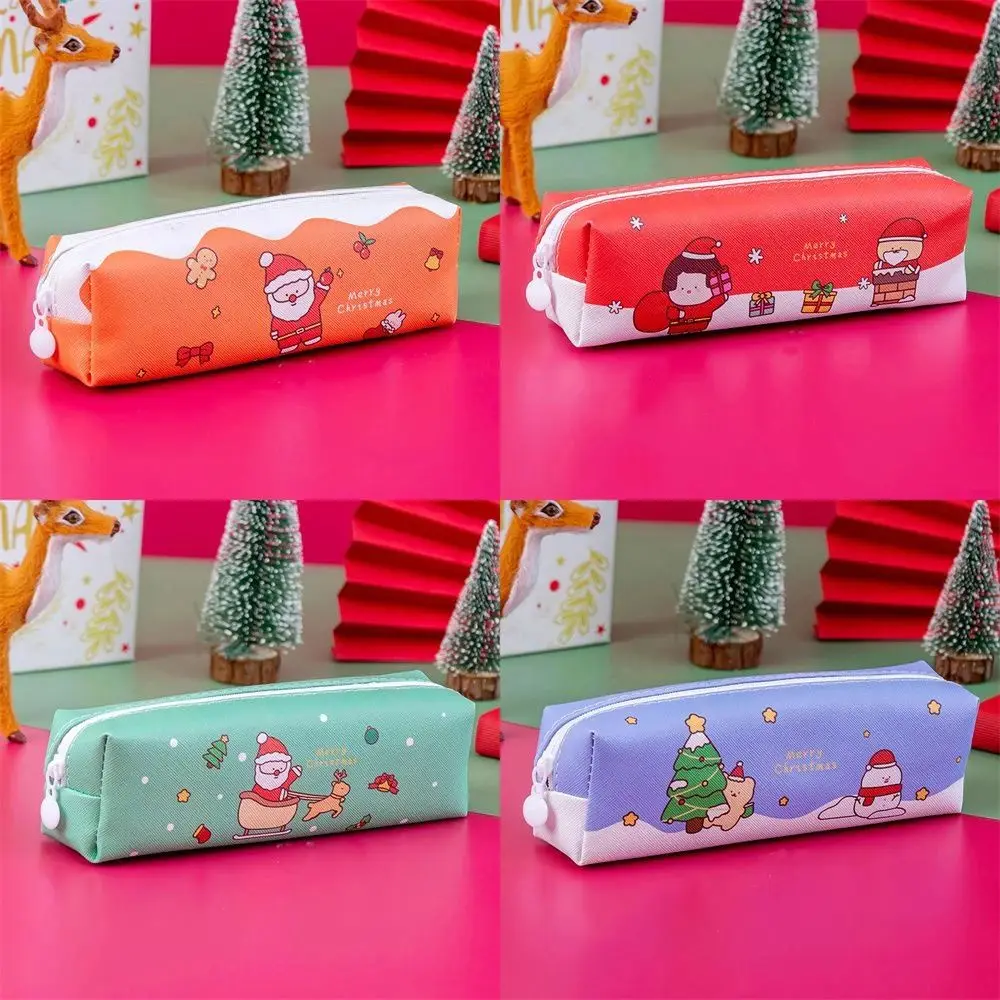 Korean Zipper Santa Claus Large Capacity Snowman Christmas Pencil Case Christmas Pencil Bag Christmas Tree Stationery Supplies