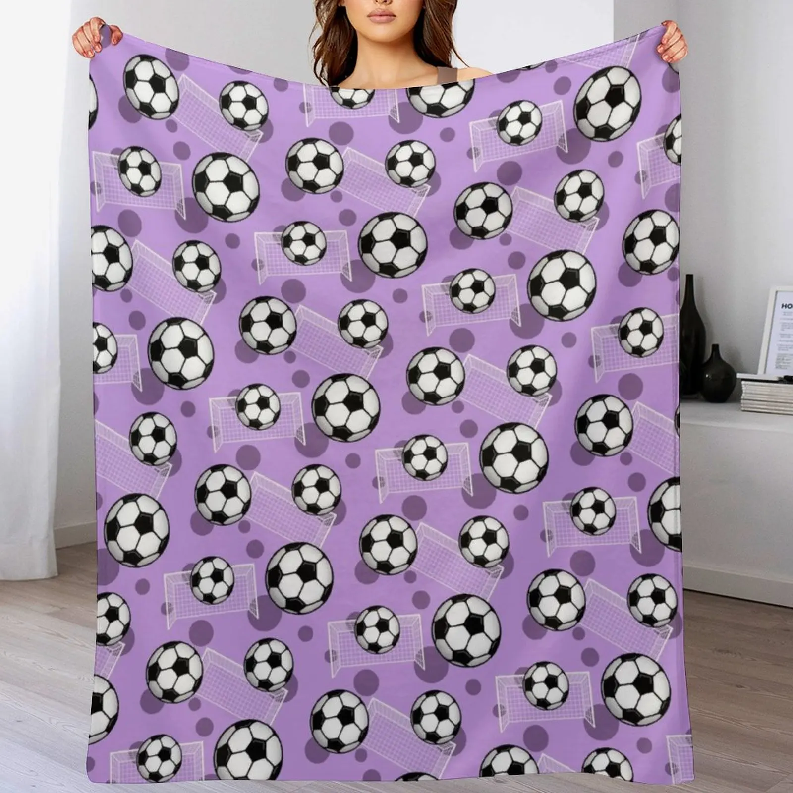 

Soccer Ball and Goal Purple Pattern - Purple Soccer Throw Blanket Flannel Fleece Soft Warm Throw Blanket