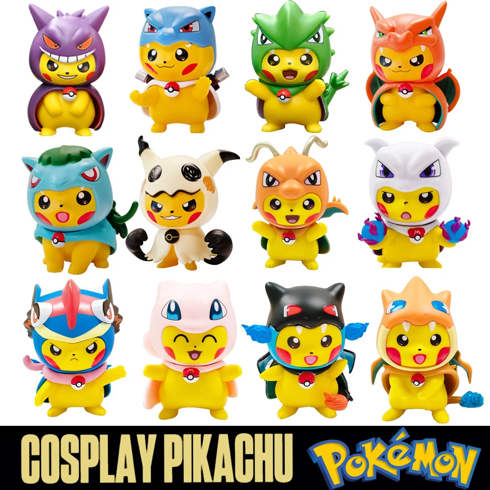 6Pcs/1Set Pocket Monsters Anime Figure Kawaii Pikachu Cosplay In Disguise Action Figures PVC Collection Model Dolls Toy Gift