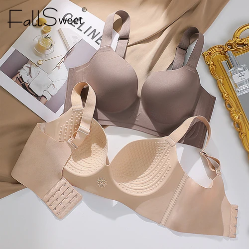 Imagen 2 del producto FallSweet 4PCS Sujetador push up inalámbrico de talla grande para mujer Cobertura total con pechos grandes Pechos pequeños Lencería de cobertura total