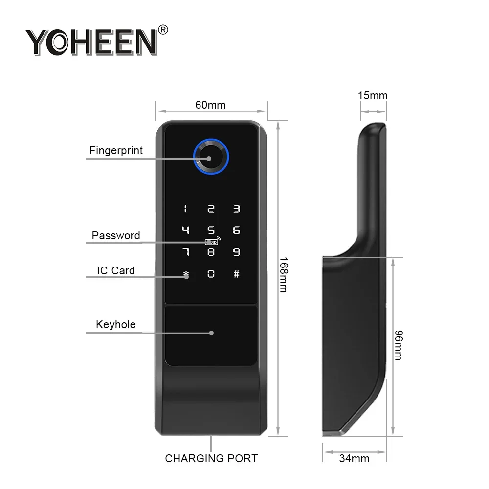 003 Waterproof Tuya Smart Life Wifi App Electric Smart Fingerprint Rim Door Lock For Outdoor Gate Front Door.
