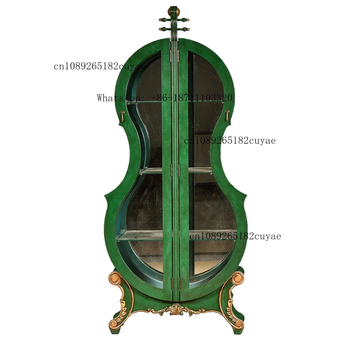 Luxury American Vintage Cello Wine Cabinet Solid Wood Carved Glass Display Cabinet Double Door Storage Showcase for Living Room