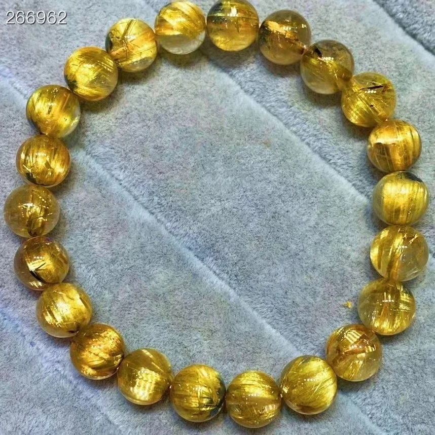 

Natural Gold Rutilated Titanium Quartz Woman Men Bracelet 8.6mm Wealthy Clear Round Beads Jewelry From Brazil AAAAAAA