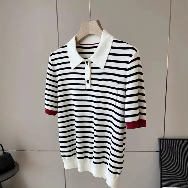 

Весна 2025: Новая модель вязаного свитера с цветными блоками и полосками, из чистого хлопка, женская модная одежда для ранней весны