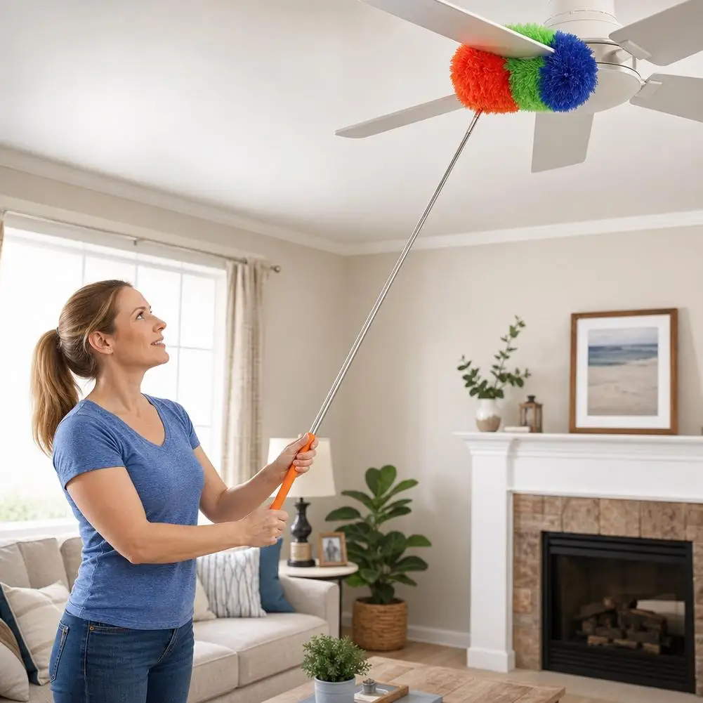 Deckenventilator-Reiniger mit Verlängerungsstange, Mikrofaser-Doppelseitige Reinigungsbürste, Teleskopischer Langstiel-Staubentferner für Decken – Detail 11